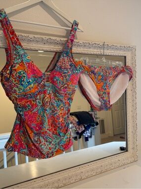 Ralph Lauren Vibrant Paisley Two-Piece Swim Set - Pink, Orange & Turquoise
